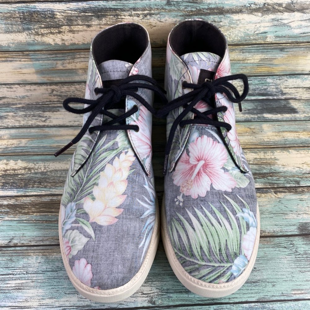 Clae Strayhorn Mens Size 9 Black Canvas Tropical Print High Top Sneakers